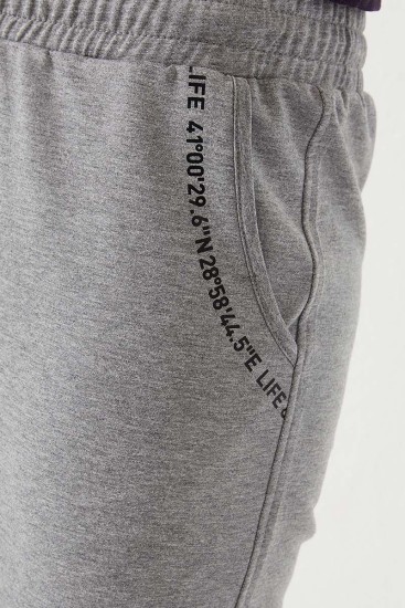 Women's High Waisted Pocket Detailed Jogger Grey Melange Tracksuit Bottom - 94574 - Thumbnail