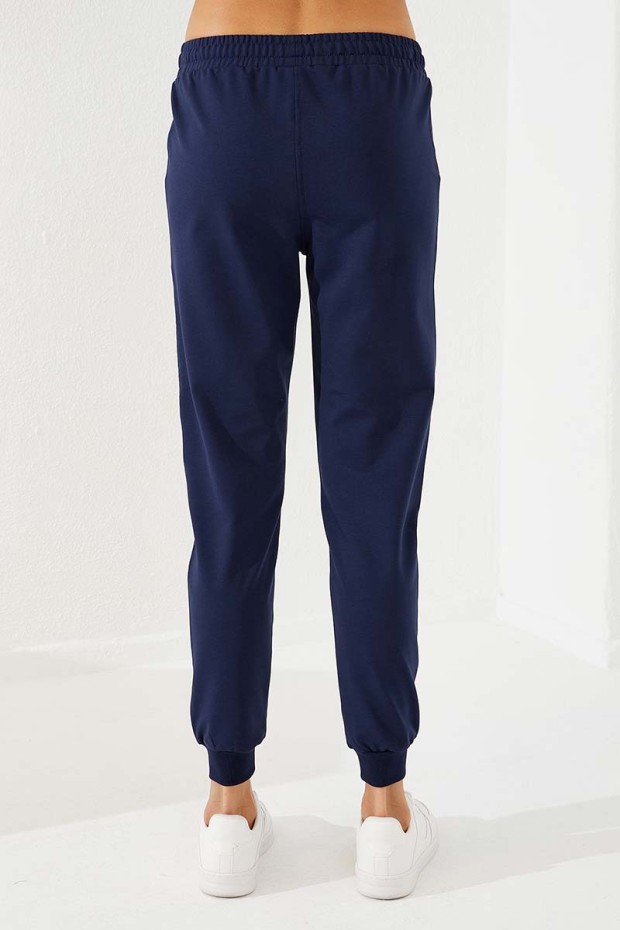 Women's High Waisted Pocket Detailed Jogger Indigo Tracksuit Bottom - 94574