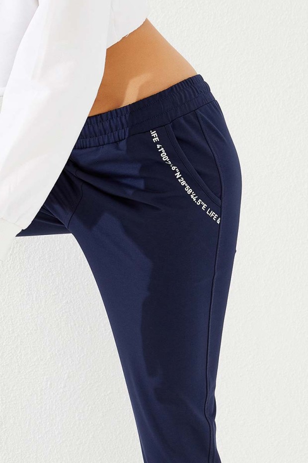 Women's High Waisted Pocket Detailed Jogger Indigo Tracksuit Bottom - 94574