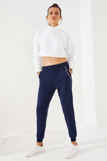 Women's High Waisted Pocket Detailed Jogger Indigo Tracksuit Bottom - 94574 - Thumbnail