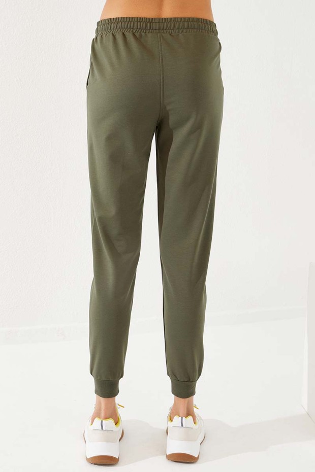 Women's High Waisted Pocket Detailed Jogger Khaki Tracksuit Bottom - 94574