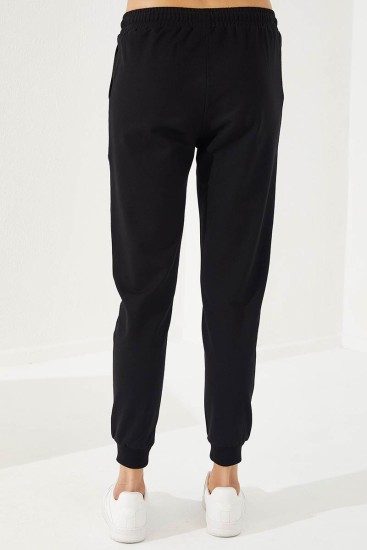 Women's Hooded Embroidered Jogger Khaki-Black Tracksuit - 95260 - Thumbnail