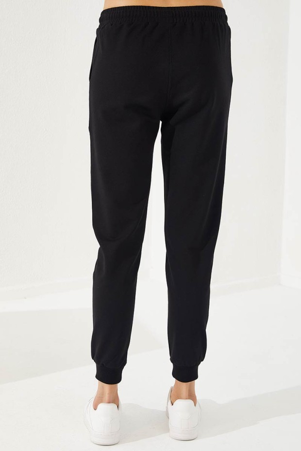 Women's Hooded Embroidered Jogger Khaki-Black Tracksuit - 95260