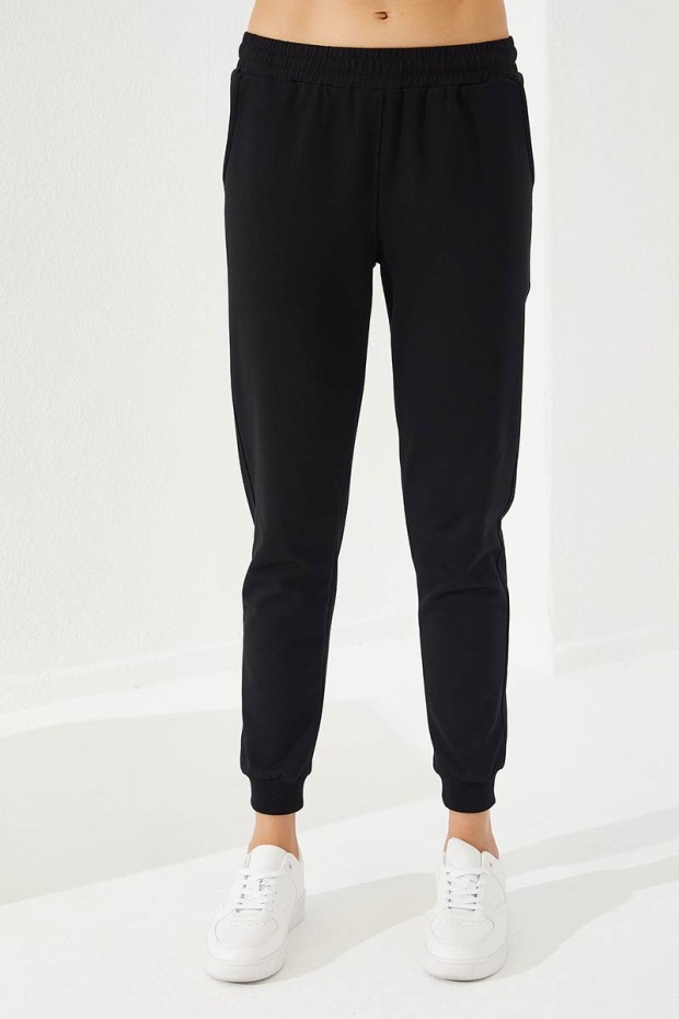 Women's Hooded Embroidered Jogger Khaki-Black Tracksuit - 95260