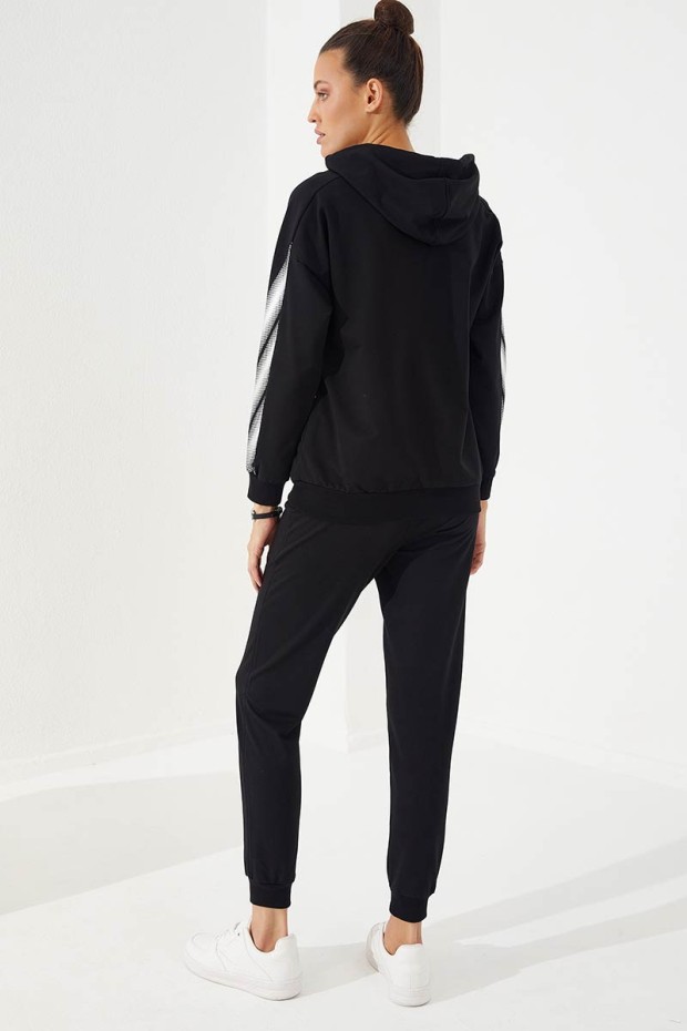 Women's Hooded Jogger Black Tracksuit - 95260