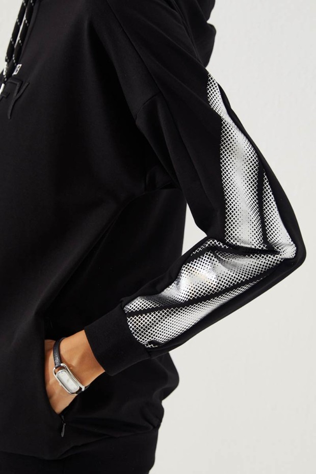 Women's Hooded Jogger Black Tracksuit - 95260