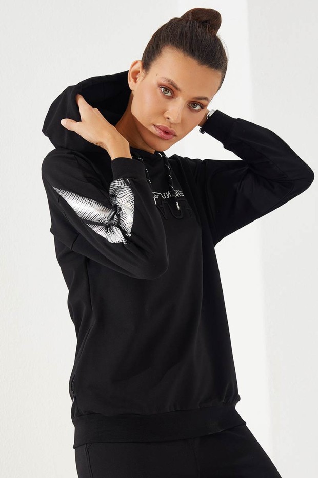 Women's Hooded Jogger Black Tracksuit - 95260