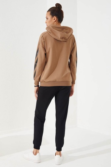 Women's Hooded Jogger Earthlike-Black Tracksuit - 95260 - Thumbnail