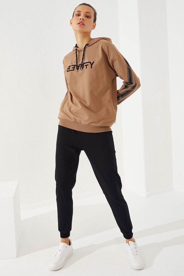 Women's Hooded Jogger Earthlike-Black Tracksuit - 95260