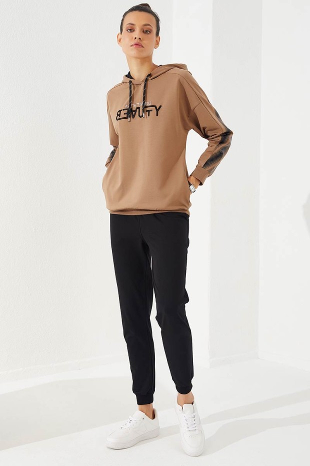 Women's Hooded Jogger Earthlike-Black Tracksuit - 95260