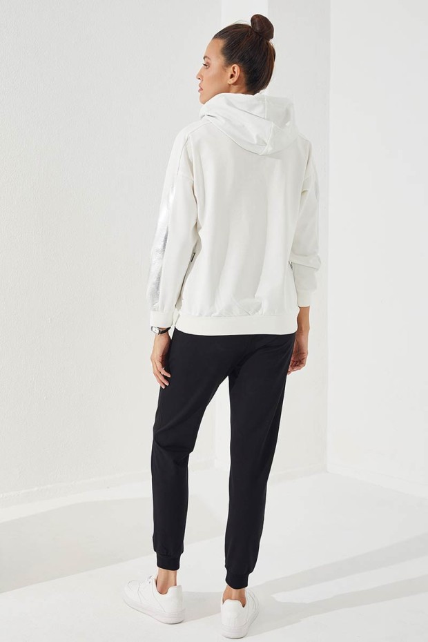 Women's Hooded Jogger Ecru-Black Tracksuit - 95260