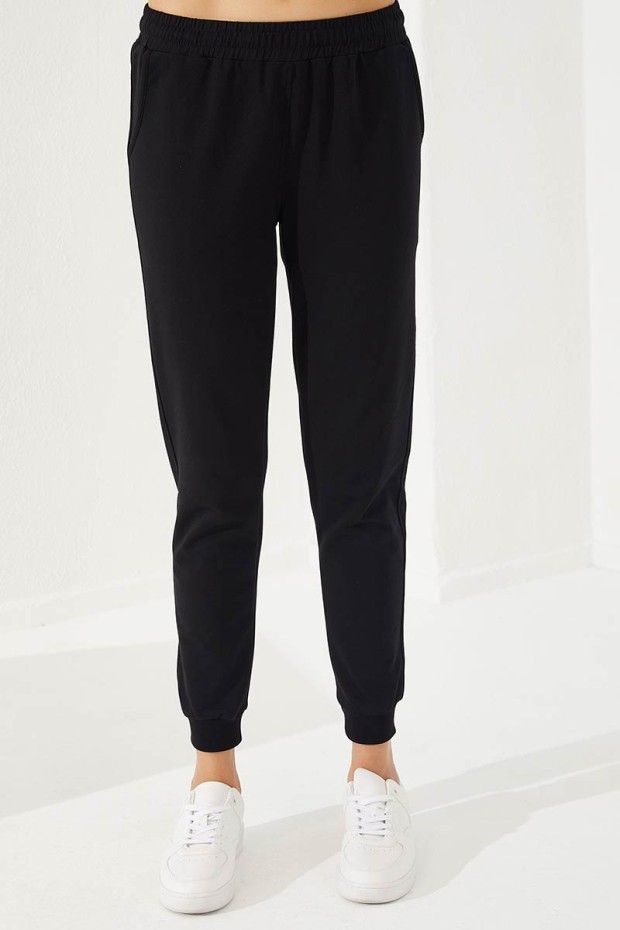 Women's Hooded Jogger Grey Melange-Black Tracksuit - 95260