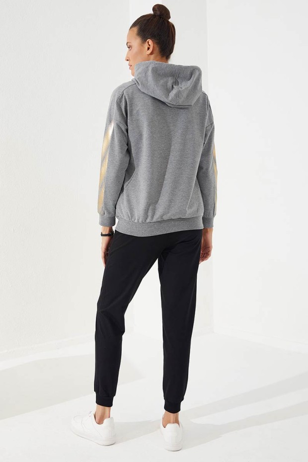 Women's Hooded Jogger Grey Melange-Black Tracksuit - 95260