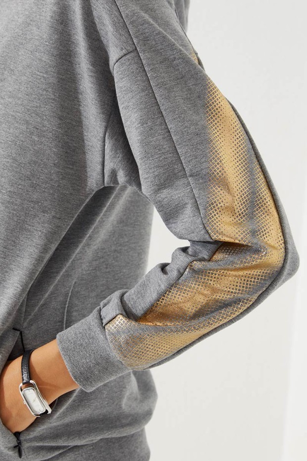 Women's Hooded Jogger Grey Melange-Black Tracksuit - 95260