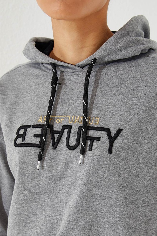 Women's Hooded Jogger Grey Melange-Black Tracksuit - 95260