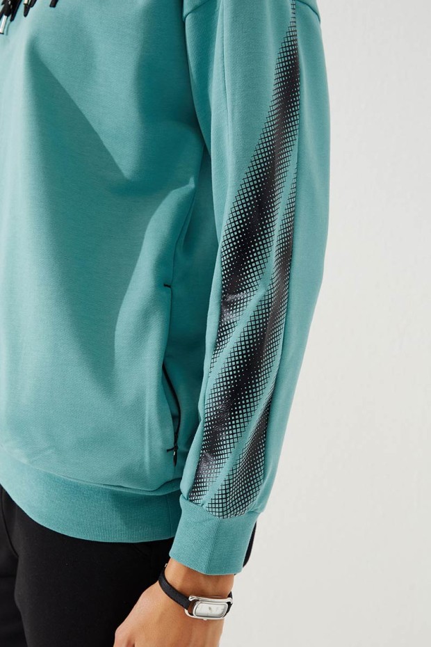 Women's Hooded Jogger Mint Green-Black Tracksuit - 95260