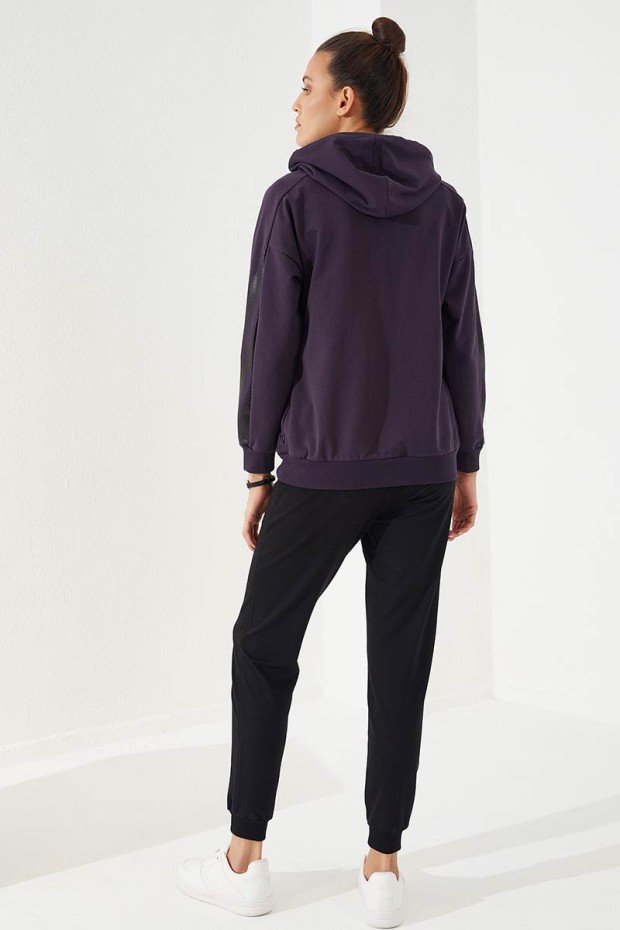 Women's Hooded Jogger Purple-Black Tracksuit - 95260