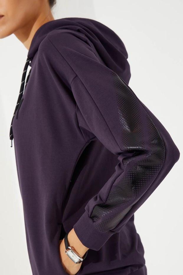 Women's Hooded Jogger Purple-Black Tracksuit - 95260
