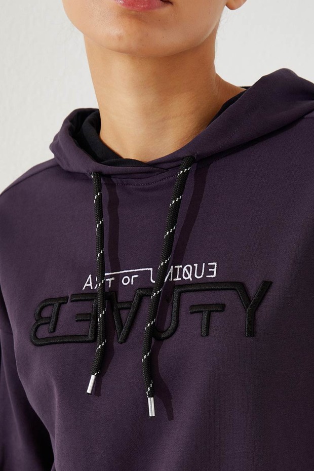 Women's Hooded Jogger Purple-Black Tracksuit - 95260