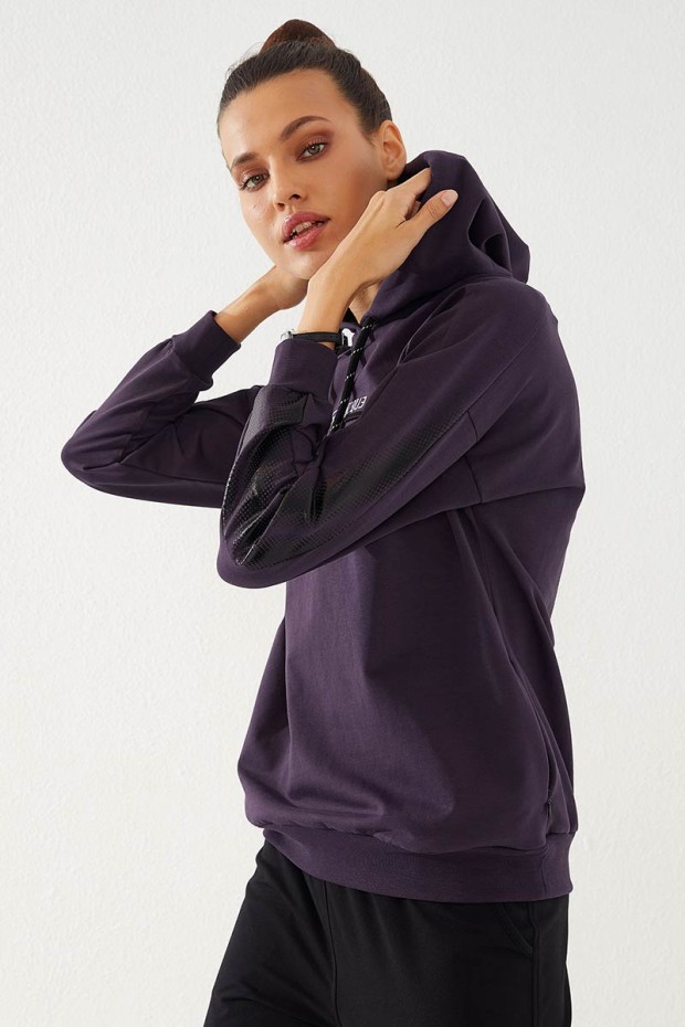 Women's Hooded Jogger Purple-Black Tracksuit - 95260