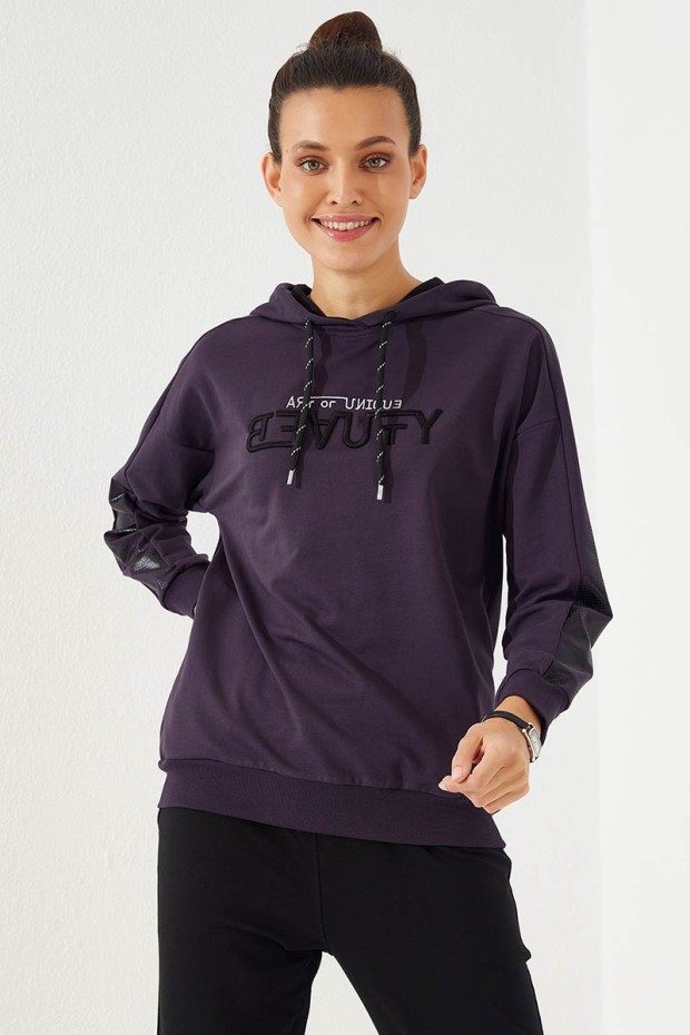 Women's Hooded Jogger Purple-Black Tracksuit - 95260