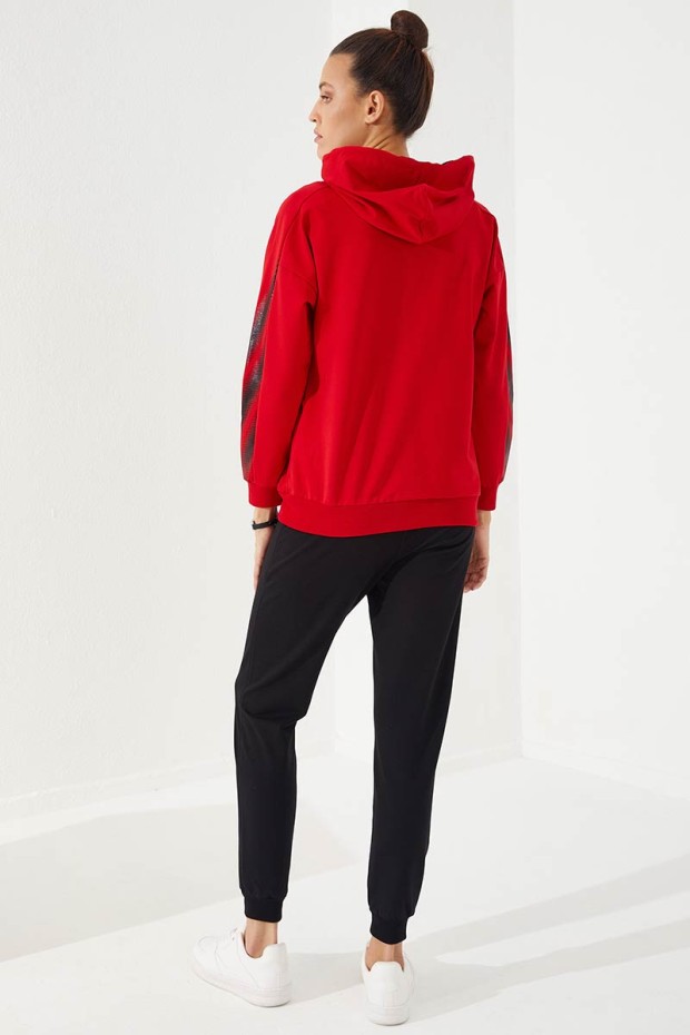 Women's Hooded Jogger Red-Black Tracksuit - 95260