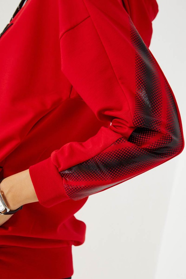 Women's Hooded Jogger Red-Black Tracksuit - 95260