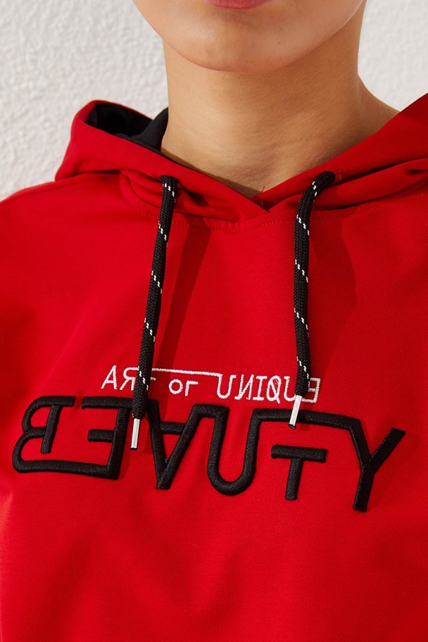 Women's Hooded Jogger Red-Black Tracksuit - 95260