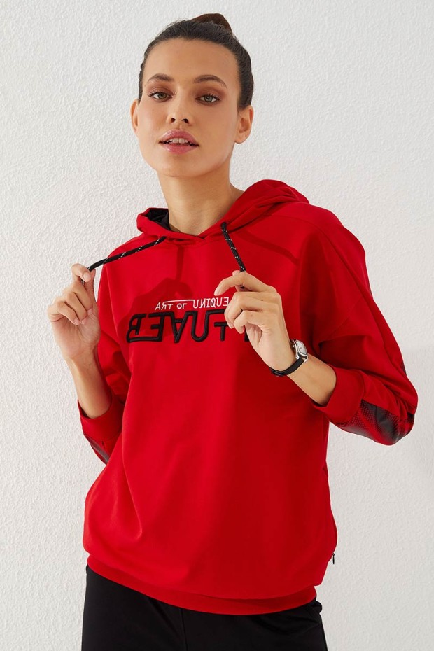 Women's Hooded Jogger Red-Black Tracksuit - 95260