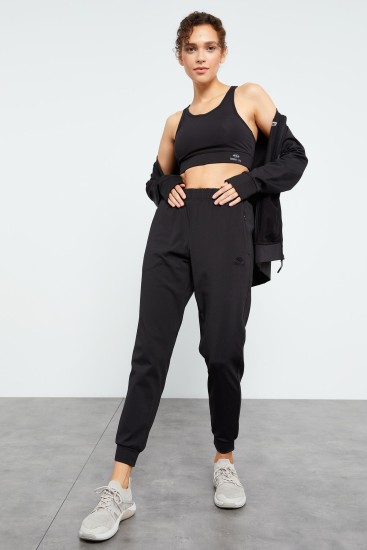 Women's Reverse Zipper Side Detailed Cuffed Black Tracksuit - 95272 