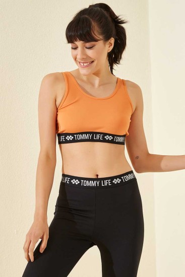 Tommy Life Printed Micro Fabric Light Orange Women's Sports Bustier - Thumbnail