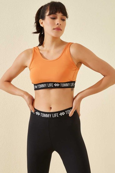 Tommy Life Printed Micro Fabric Light Orange Women's Sports Bustier - Thumbnail