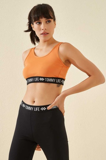 Tommy Life Printed Micro Fabric Light Orange Women's Sports Bustier - Thumbnail