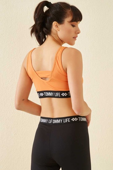 Tommy Life Printed Micro Fabric Light Orange Women's Sports Bustier - Thumbnail