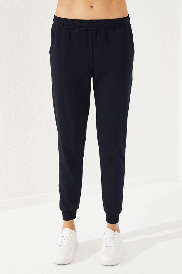 Women's Stand Collar Half Zippered Regular Fit Cuffed Red-Navy Blue Tracksuit - 95269