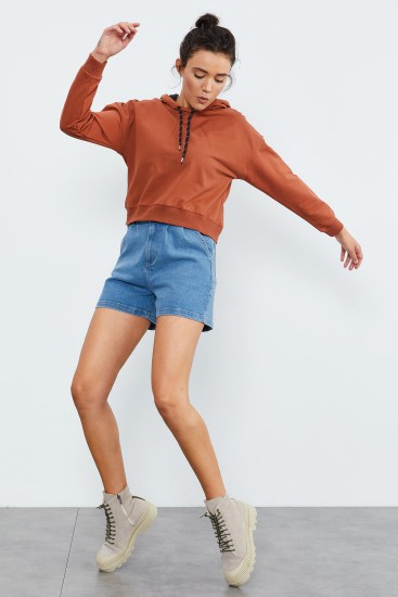 Tommy Life Basic Hooded Cinnamon Women's Sweatshirt - TOMMYLIFE (1)