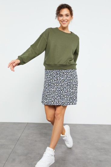 Tommy Life Basic Round Neck Khaki Women's Sweatshirt - TOMMYLIFE (1)