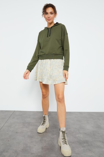 Tommy Life Basic Hooded Khaki Women's Sweatshirt - TOMMYLIFE (1)