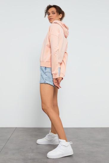 Tommy Life Basic Hooded Pink Women's Sweatshirt - TOMMYLIFE (1)