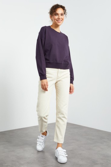 Tommy Life Basic Round Neck Purple Women's Sweatshirt - TOMMYLIFE (1)