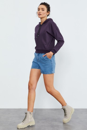 Tommy Life Basic Hooded Purple Women's Sweatshirt - TOMMYLIFE (1)