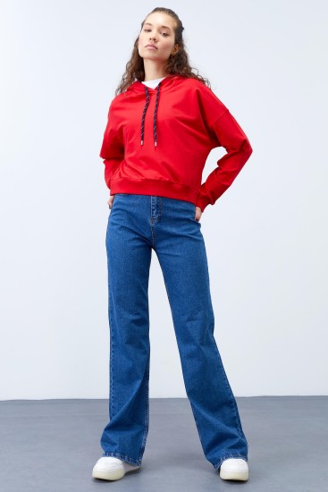 Tommy Life Basic Hooded Red Women's Sweatshirt - TOMMYLIFE (1)