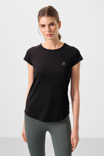 Tommy Life Round Neck Criss Cross Back Black Women's T-Shirt 