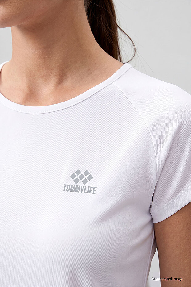 Tommy Life Round Neck Criss Cross Back White Women's T-Shirt - 4