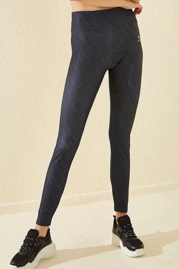 Tommy Life High Waist Printed Scuba Micro Sports Black Women's Tights - Thumbnail