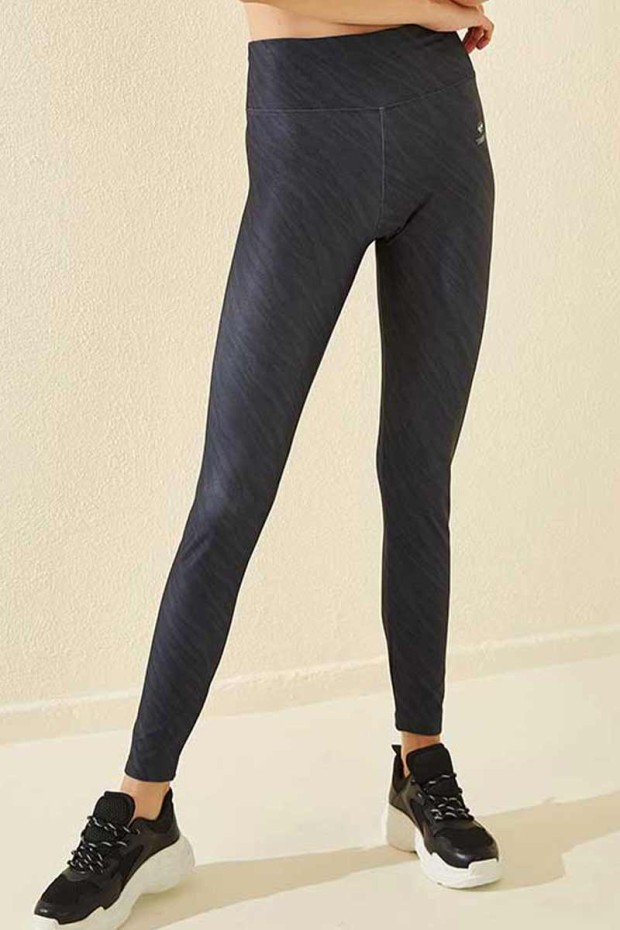 Tommy Life High Waist Printed Scuba Micro Sports Black Women's Tights
