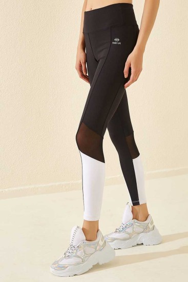 Tommy Life High Waist Micro Scuba Sports Black-White Women's Tights - Thumbnail