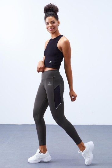 Tommy Life High Waist Mesh Detail Scuba Micro Sports Khaki Women's Tights 