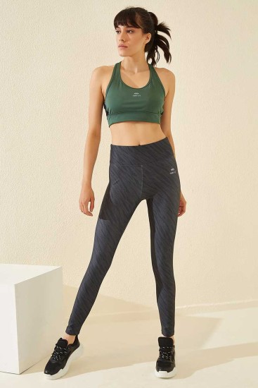 Tommy Life High Waist Printed Scuba Micro Sports Khaki Women's Tights - Thumbnail