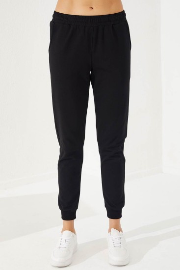 Hooded Cuffed Black-Gold Women's Tracksuit - Thumbnail